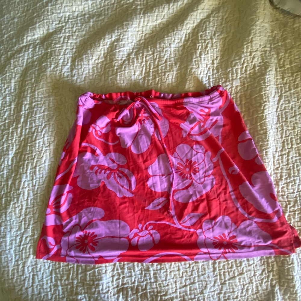 Old Navy Floral Red and Pink Swim Coverup Skirt